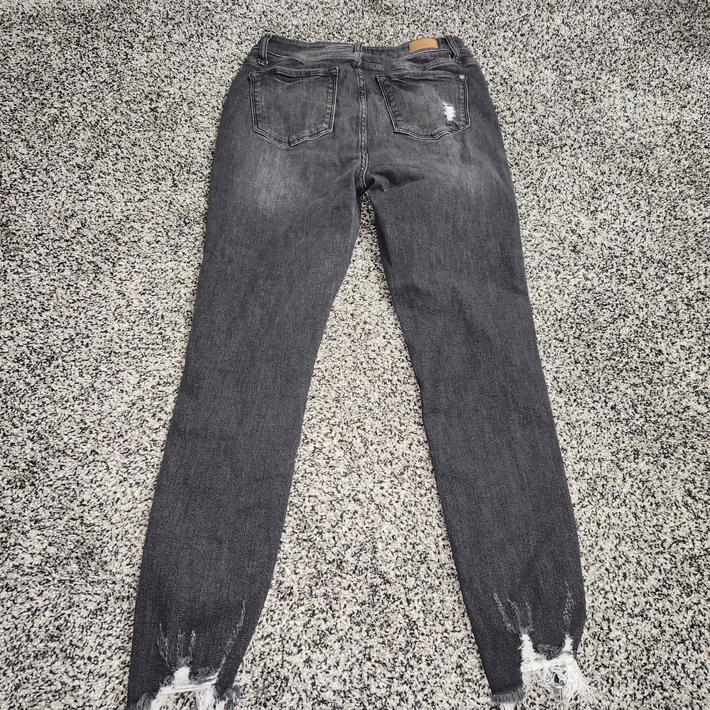Judy Blue Button Fly Black Hi Rise Skinny Jeans Rawhem Frayed Destressed Sz 7/28 - Picture 4 of 6